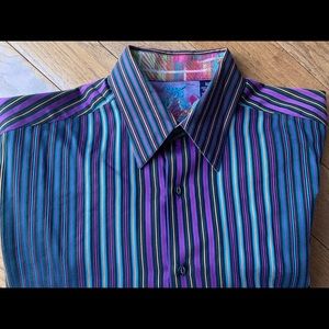 Robert Graham flip cuff contrast multi striped long sleeve M medium mens shirt